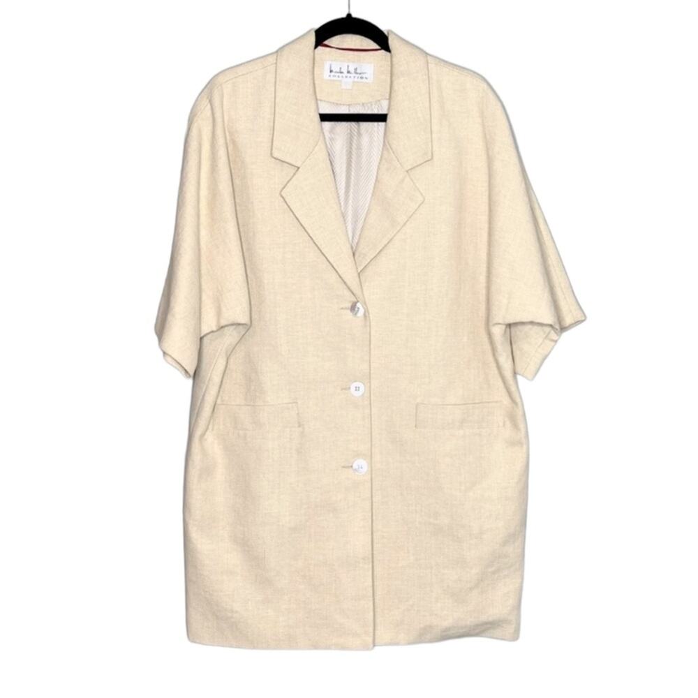 Nicole Miller Collection Woven Short Sleeve Silk Lined Blazer Size Large